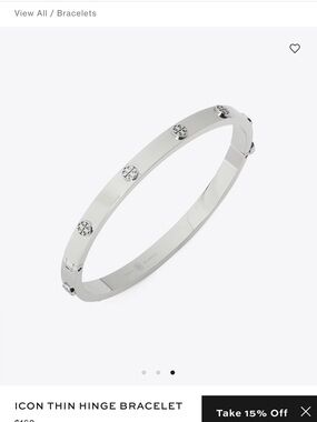 Tory Burch Polished Silver Logo Stud Thin Hinge Bracelet